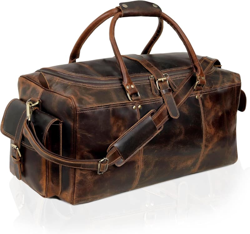 Italian Leather Travel Duffle Bag for Men and Women