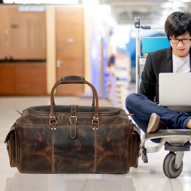 Italian Leather Travel Duffle Bag for Men and Women