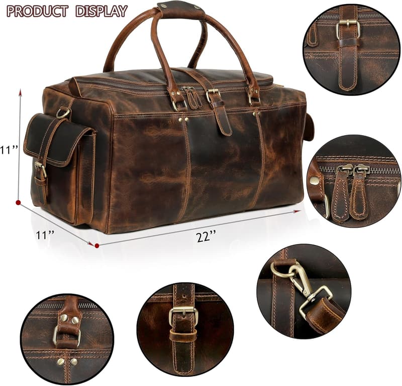 Italian Leather Travel Duffle Bag for Men and Women