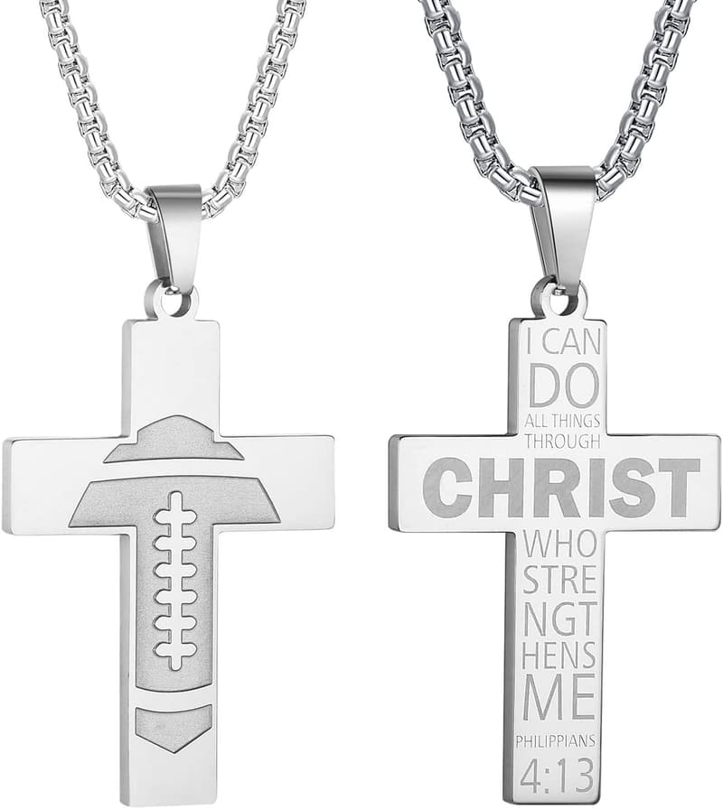Inspirational Football Cross Necklace for Men & Women