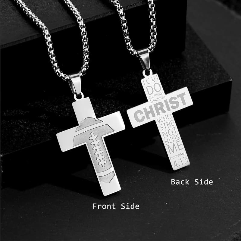 Inspirational Football Cross Necklace for Men & Women