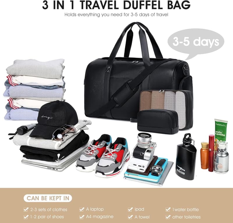 Large Faux Leather Weekender Travel Bag Set for Couples