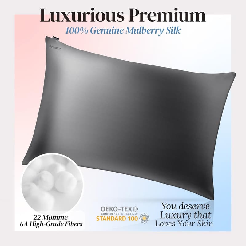Luxury Silk Pillowcase - 100% Mulberry Silk, Anti-Acne, Queen