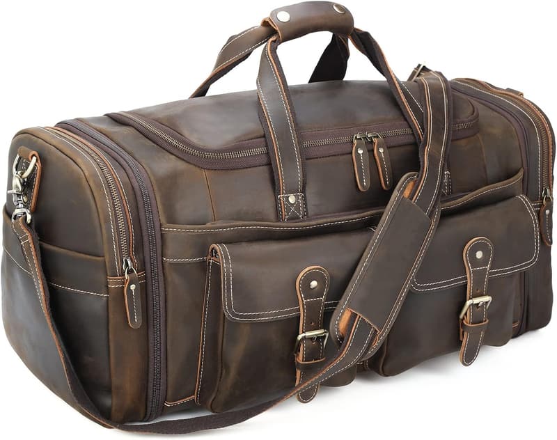 Men's Retro Expandable Duffel Bag in Full Grain Leather