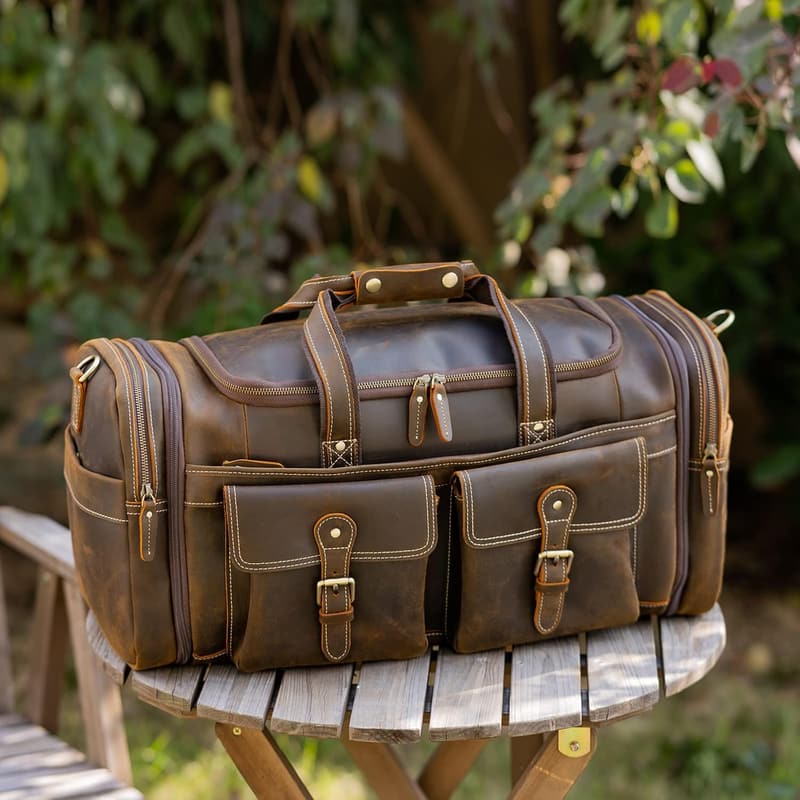 Men's Retro Expandable Duffel Bag in Full Grain Leather