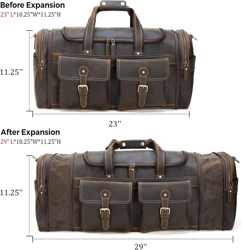 Men's Retro Expandable Duffel Bag in Full Grain Leather