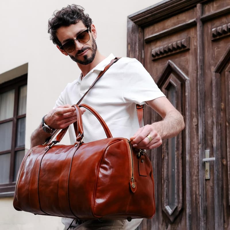 Large Leather Duffel Bag for Travel and Gym