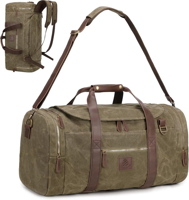 Vintage Grey Waxed Canvas Duffle Bag for Men with Shoe Compartment