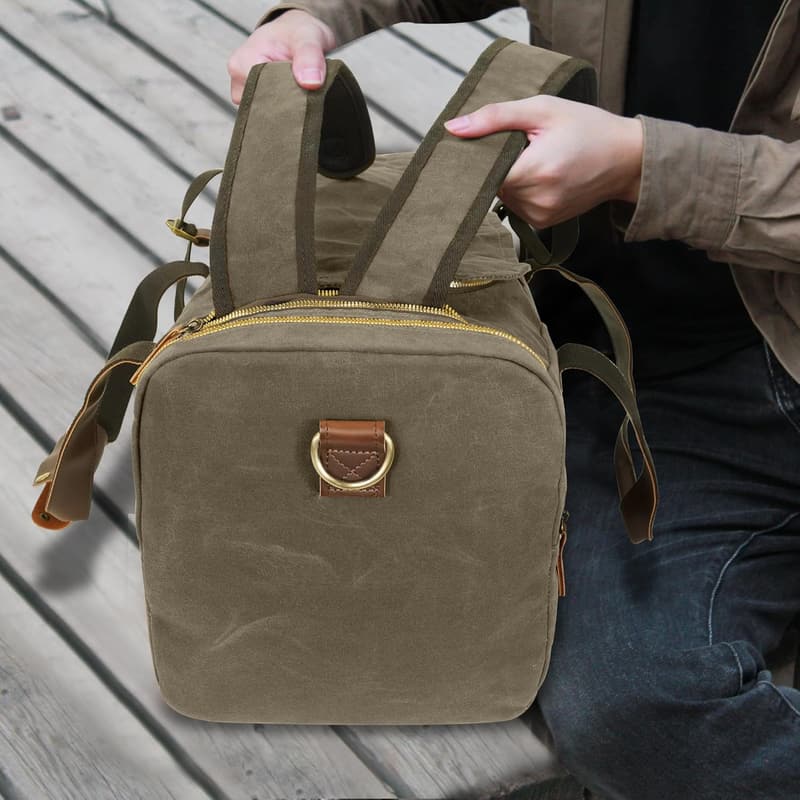 Vintage Grey Waxed Canvas Duffle Bag for Men with Shoe Compartment