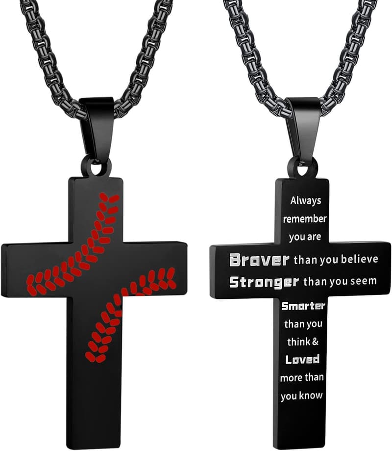 Baseball Cross Necklace for Men - Stainless Steel Pendant