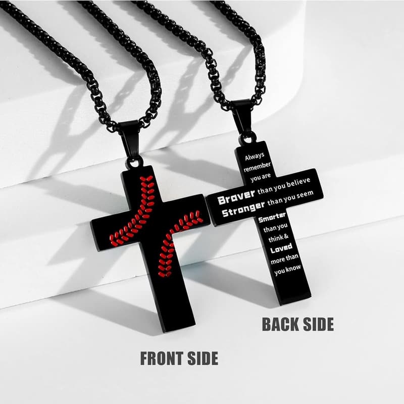Baseball Cross Necklace for Men - Stainless Steel Pendant