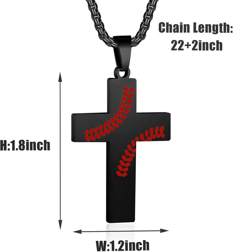 Baseball Cross Necklace for Men - Stainless Steel Pendant