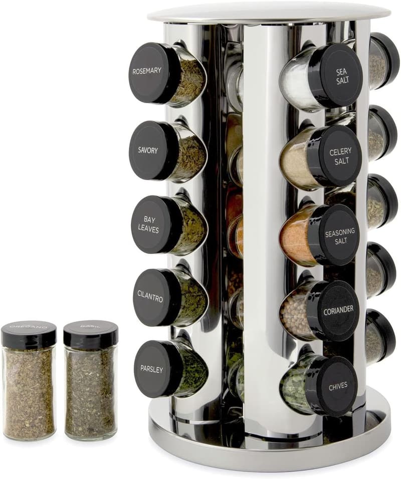 Revolving Spice Rack with 20 Jars & 5-Year Free Refills
