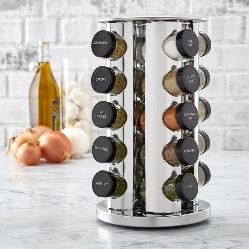 Revolving Spice Rack with 20 Jars & 5-Year Free Refills