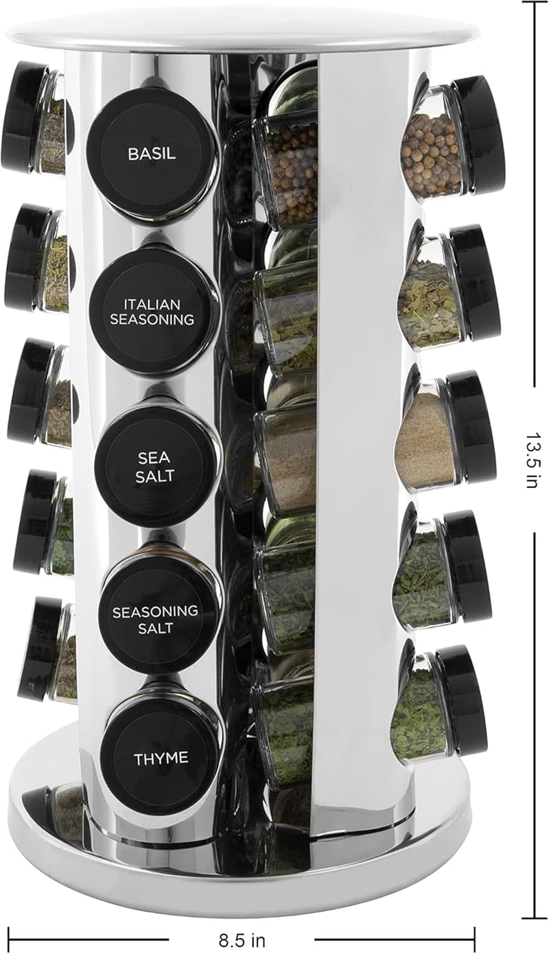 Revolving Spice Rack with 20 Jars & 5-Year Free Refills