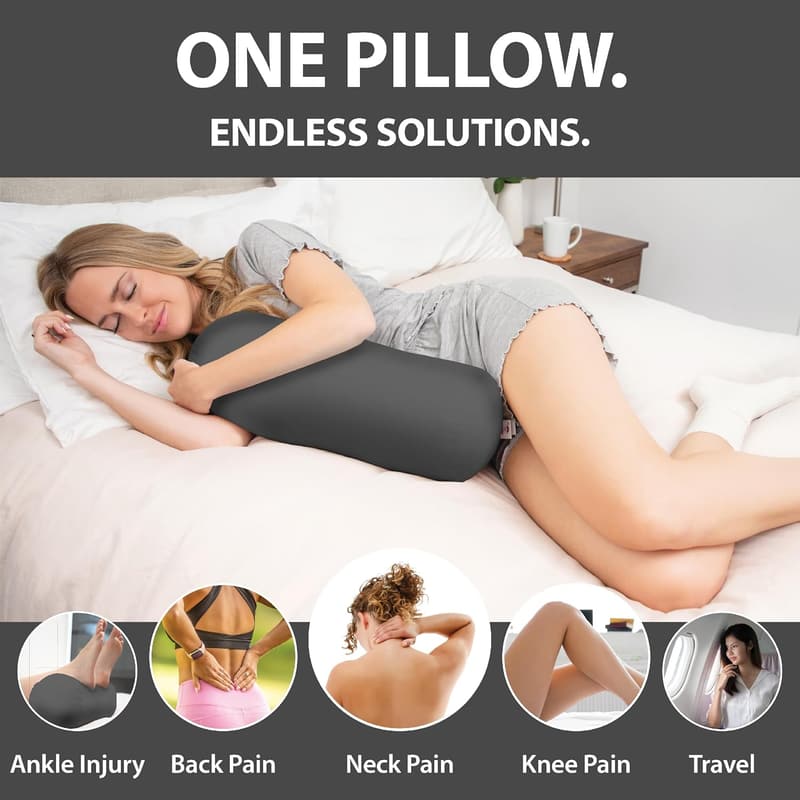 Gray Bolster Pillow for Neck, Back, and Limb Pain Relief
