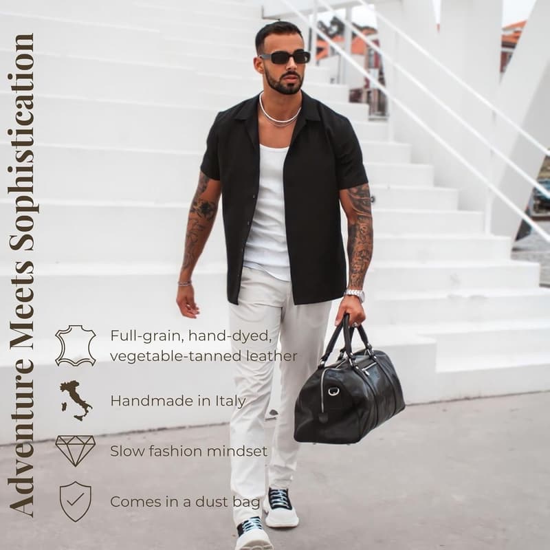 Unisex Brown Full Grain Leather Weekender Duffel Bag