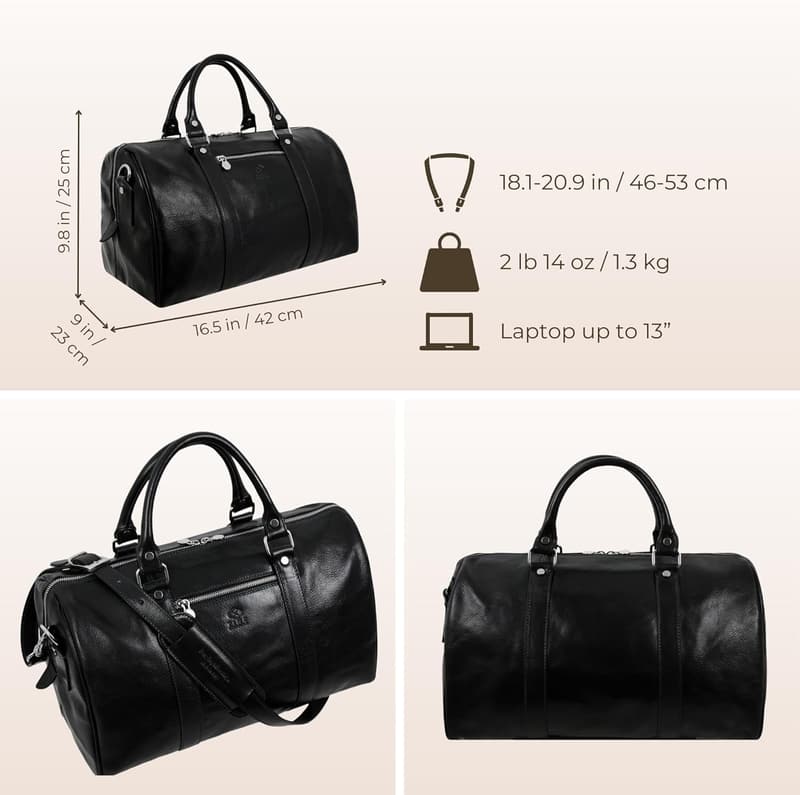 Unisex Brown Full Grain Leather Weekender Duffel Bag