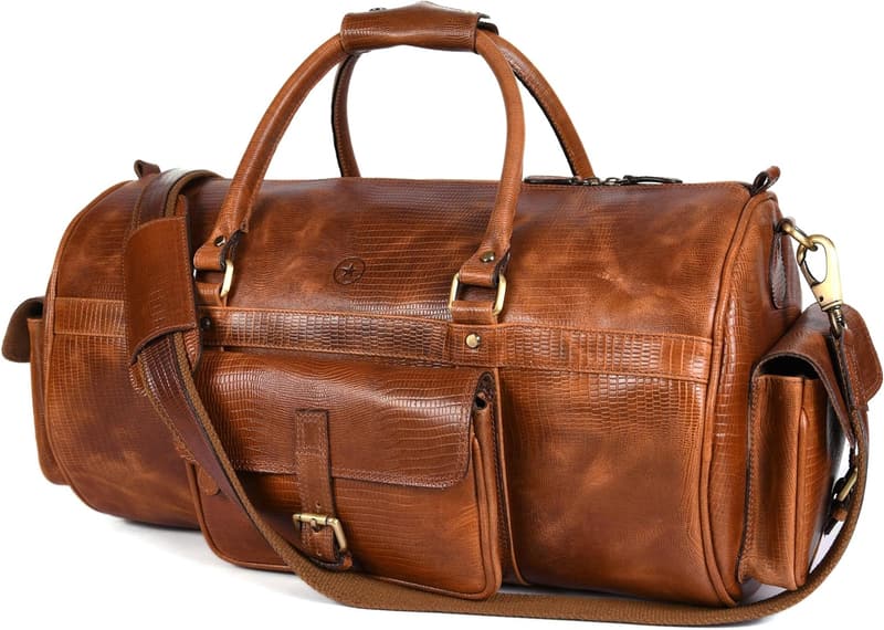Men's 35L Leather Duffle Bag for Weekend Travel