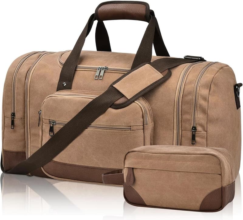 50L Canvas Duffle Bag with Toiletry Bag for Travel