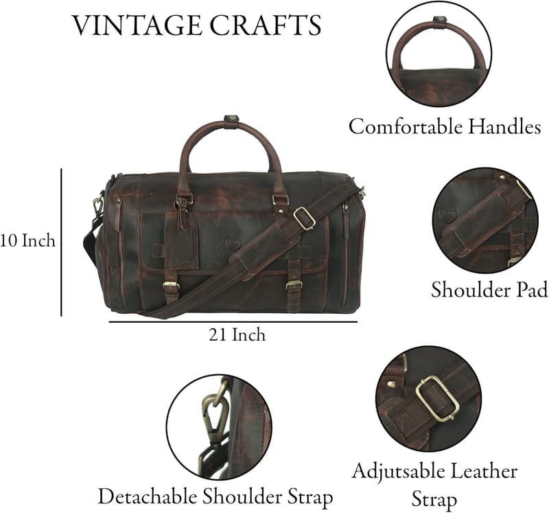 Genuine Leather Duffel Bag with Shoe Compartment for Men