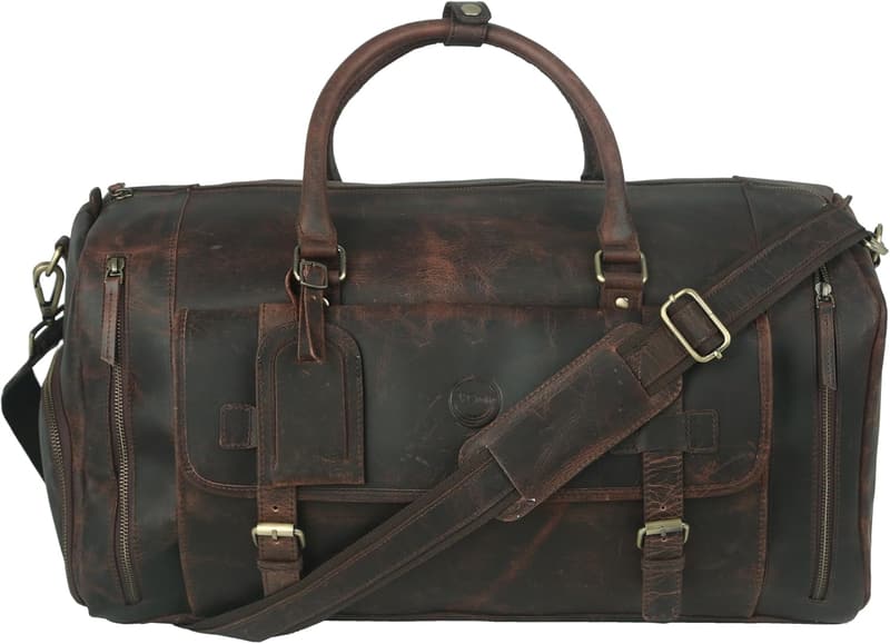 Genuine Leather Duffel Bag with Shoe Compartment for Men
