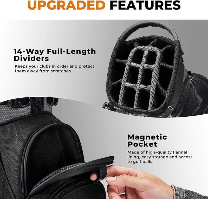 Lightweight Golf Stand Bag for Men & Women with 14 Way Dividers
