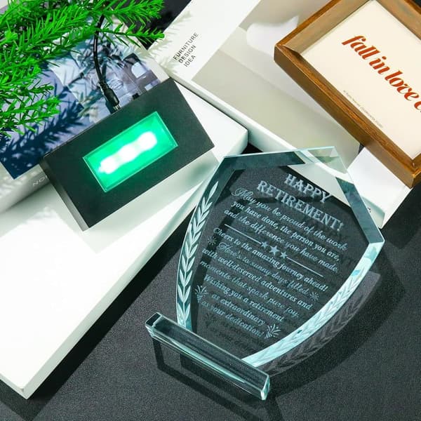 2025 Retirement Gift - Crystal Plaque Keepsake with Light Base