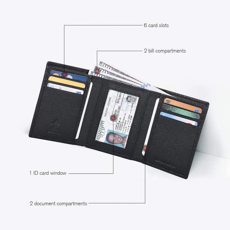 Men's RFID Blocking Leather Trifold Wallet - Slim Design, 6 Card Slots