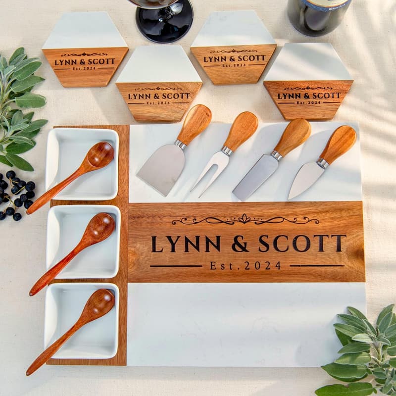 Wedding Gift Personalized Charcuterie Board - Large Customizable Wooden Platter