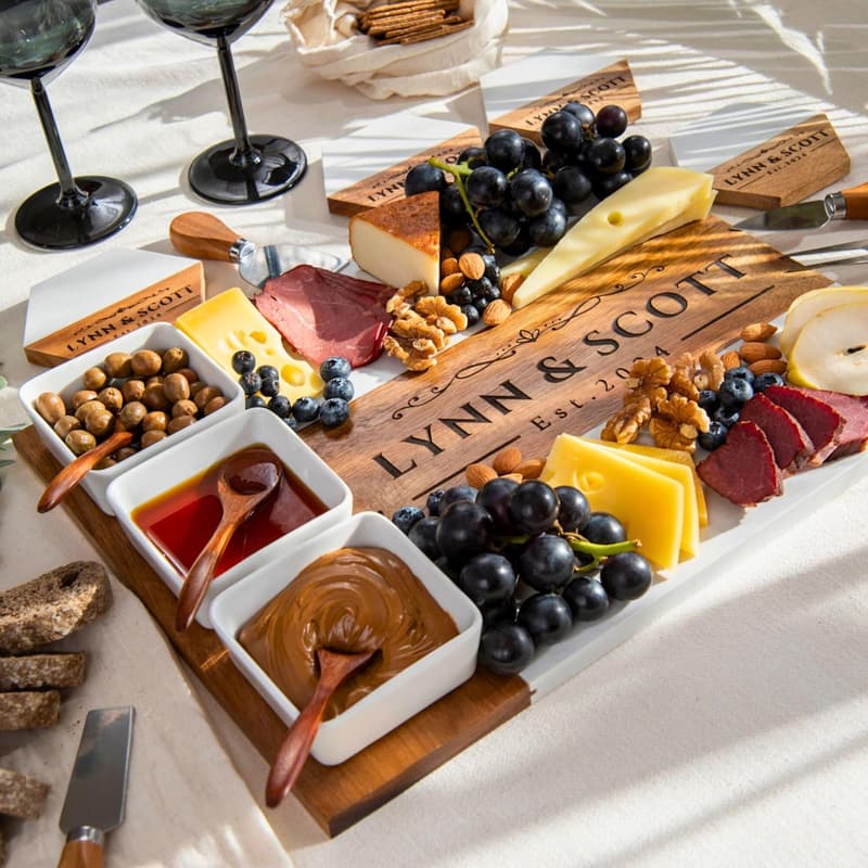 Wedding Gift Personalized Charcuterie Board - Large Customizable Wooden Platter