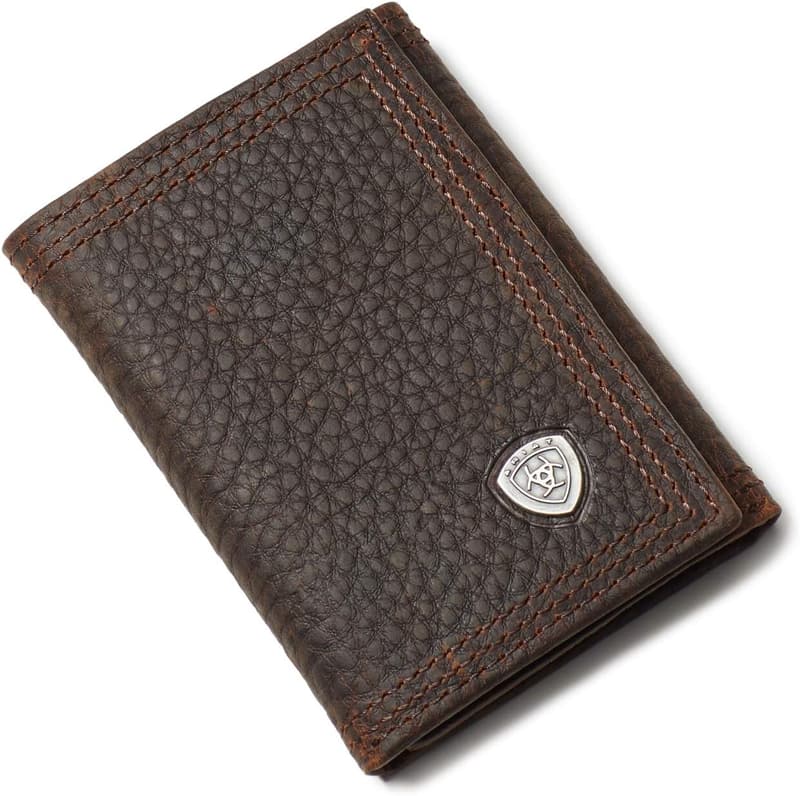 Men's Dark Copper Leather Trifold Wallet with Concho