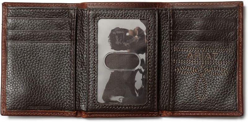 Men's Dark Copper Leather Trifold Wallet with Concho