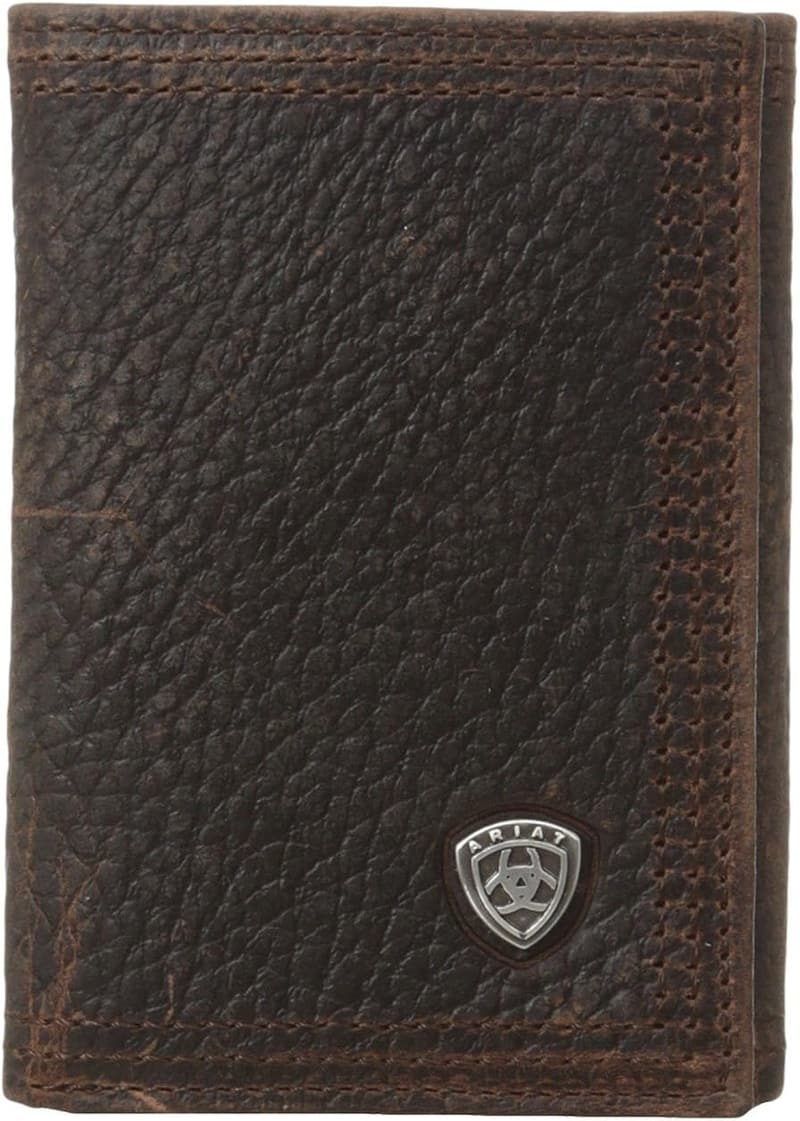 Men's Dark Copper Leather Trifold Wallet with Concho