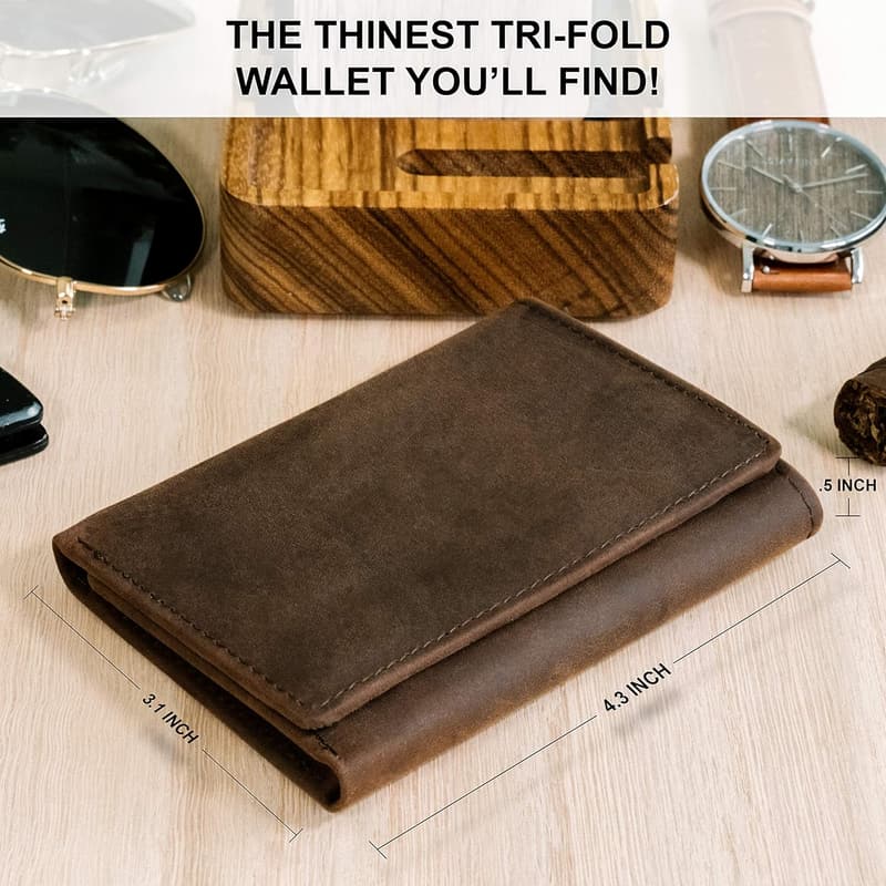 Men's Leather RFID Trifold Wallet - Slim, Flip-Up ID, Gift-Ready