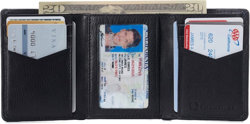 Men's Genuine Leather RFID Trifold Wallet with ID Window