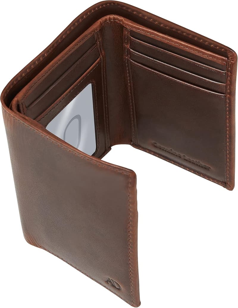 Genuine Leather Slim RFID Blocking Trifold Wallet for Men