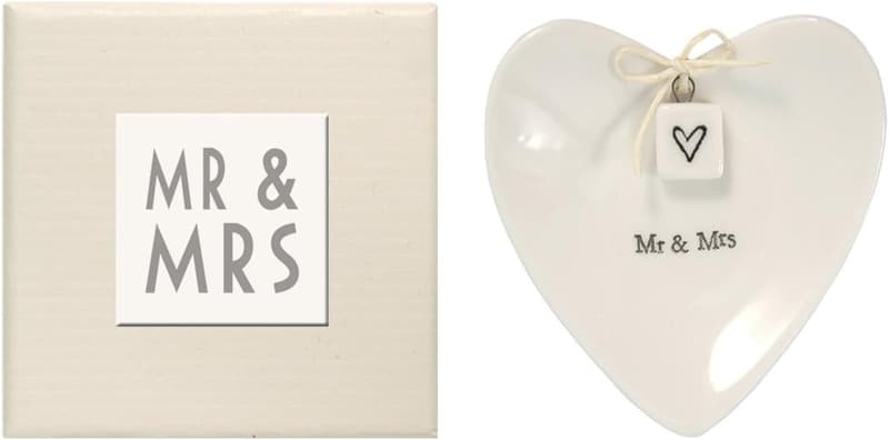 Mr & Mrs Heart-Shaped Porcelain Ring Dish in Gift Box