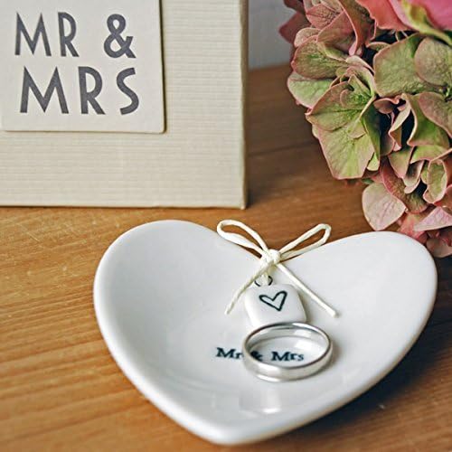 Mr & Mrs Heart-Shaped Porcelain Ring Dish in Gift Box