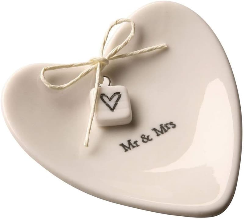 Mr & Mrs Heart-Shaped Porcelain Ring Dish in Gift Box