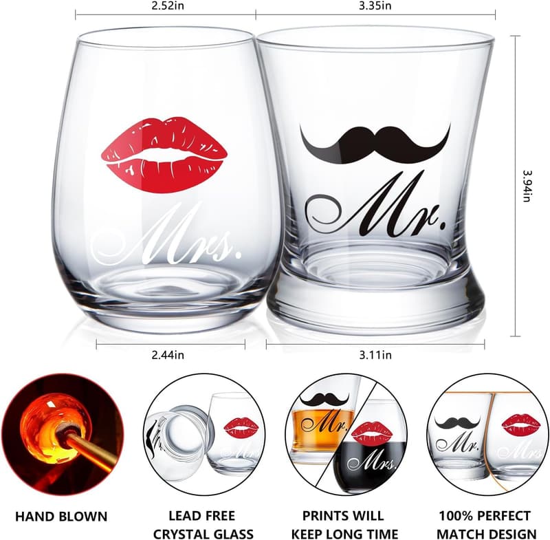 Wedding Gift Set: Mr & Mrs Apron & Whiskey Glasses