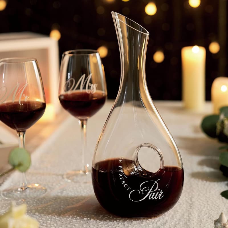 Newlywed Wedding Wine Glasses and Decanter Set