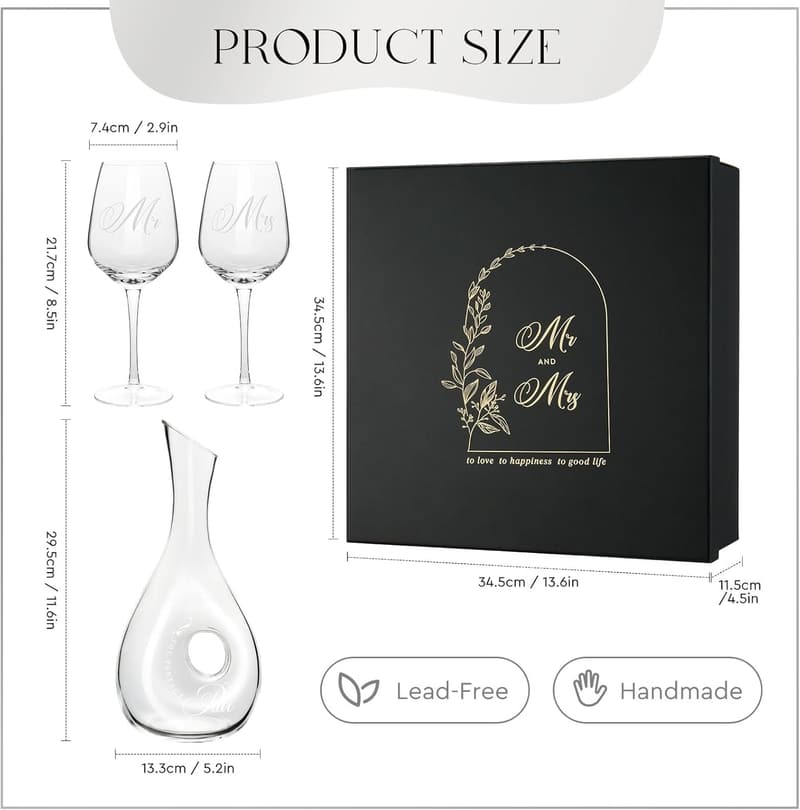 Newlywed Wedding Wine Glasses and Decanter Set