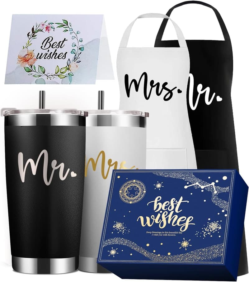 2024 Wedding Gifts: His & Hers Stainless Steel Tumbler & Apron Set