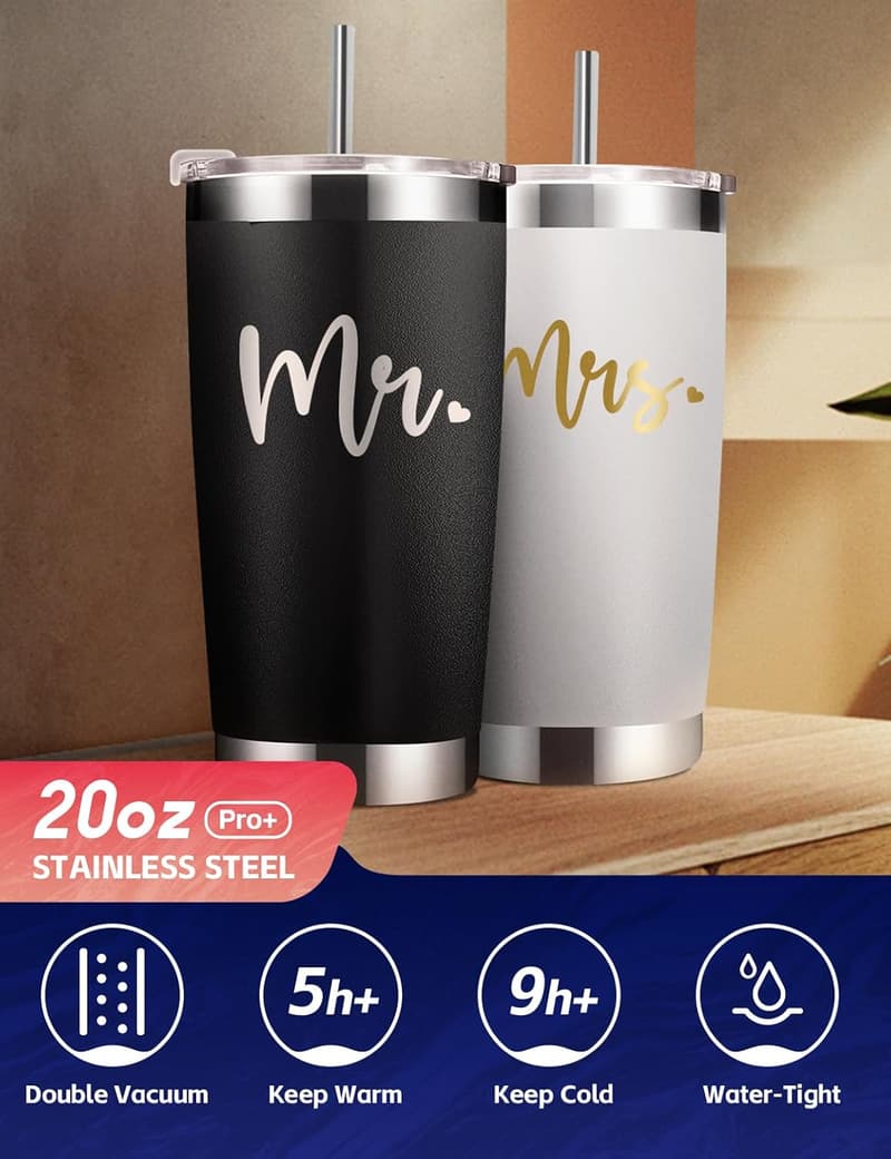 2024 Wedding Gifts: His & Hers Stainless Steel Tumbler & Apron Set