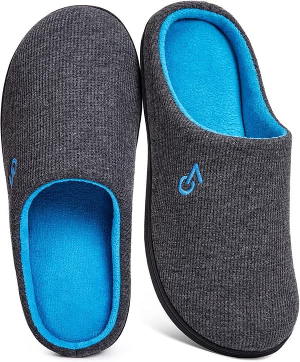 Men's Two-Tone Memory Foam Slippers with Durable Rubber Sole