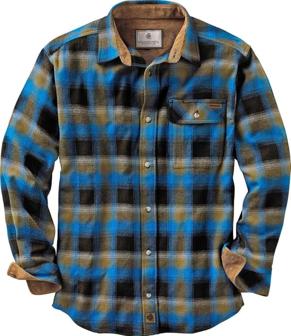Men's Long Sleeve Plaid Flannel Shirt with Corduroy Cuffs