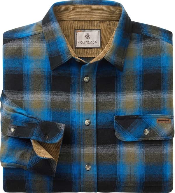 Men's Long Sleeve Plaid Flannel Shirt with Corduroy Cuffs