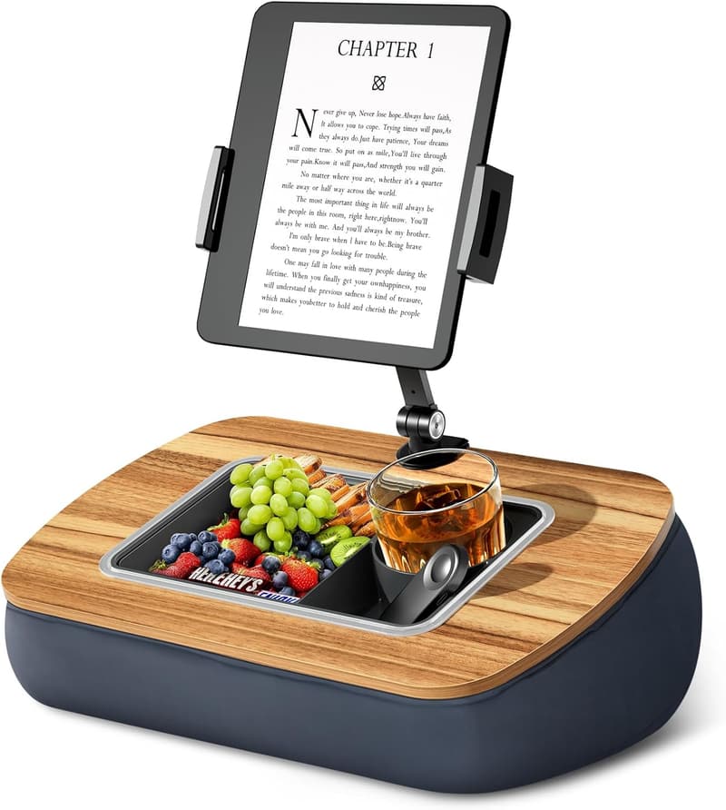 Adjustable Lap Beanbag Tablet Pillow Stand with Snack Bowl - Gray