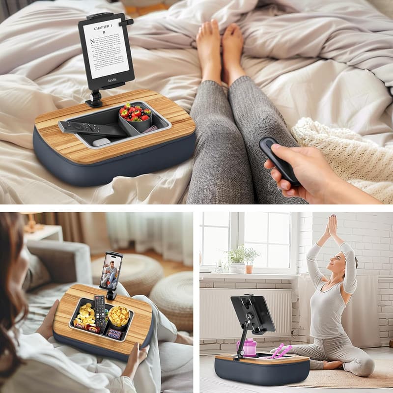 Adjustable Lap Beanbag Tablet Pillow Stand with Snack Bowl - Gray